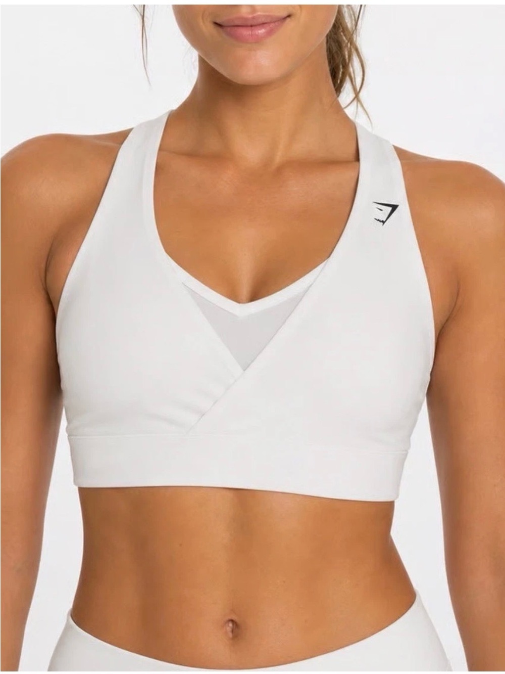 Gymshark White Wrap Front Mesh Racerback Sports Bra Size S